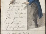 un vieux livre sur lequel figure le dessin d'un homme appuyé contre une caisse