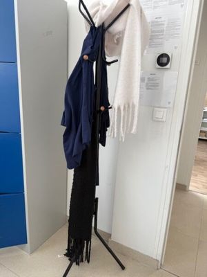 un porte-manteau sur lequel est accrochée une écharpe, dans une pièce