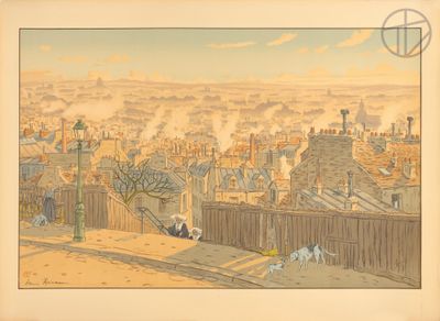 painting of a view of a city with a lot of buildings in the background