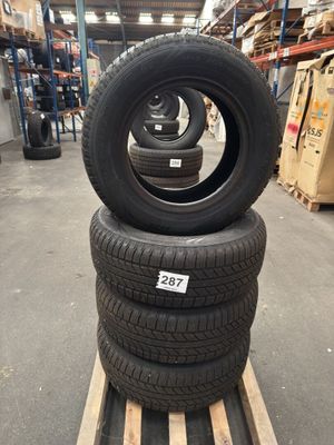 several tires stacked on pallets in a warehouse area
