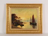 painting of sailboats on the water in a golden frame