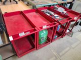 deux boîtes rouges contenant des outils, posées par terre
