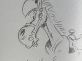 cartoon drawing of a horse with a hat on it ' s head
