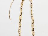 a gold chain necklace with a long link on a white background