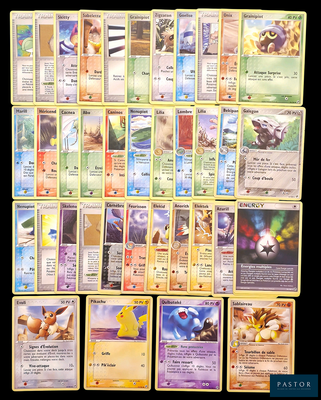 beaucoup de cartes pokemon sur la table