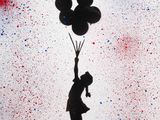 a silhouette of a child holding balloons in the air