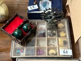 a box of assorted items sitting on a table