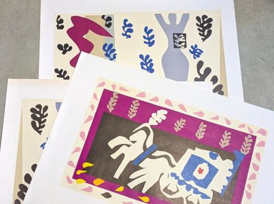 three cards with a picture of a man riding a horse and a woman riding a horse