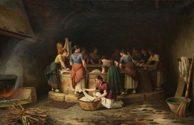 ROMOLO KOELMAN (1847-1920) Lavandières Huile sur toile