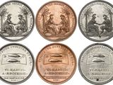 six different types of coins are shown on a white background