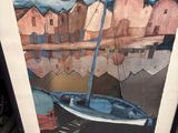 a picture of a painting of a boat in the water
