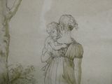 a drawing of a woman holding a child in her arms