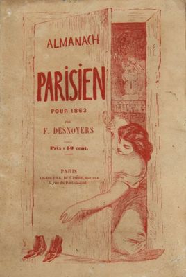 un vieux livre sur lequel figure le dessin d'une femme en train d'ouvrir une porte
