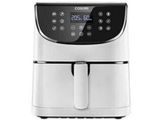 a close up of an air fryer on a white background