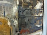 an oil painting of a view of a city with a dome in the background