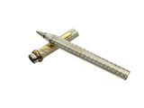 a close up of a pen on a white background with a white background
