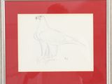 drawing of a bird in a red frame with a white background
