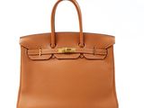 a brown leather handbag on a white background