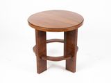 a close up of a small wooden table with a white background