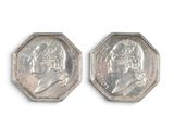 two pieces of silver coin with a portrait of a man on it