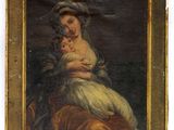 une peinture ancienne représentant une femme tenant un bébé dans ses bras