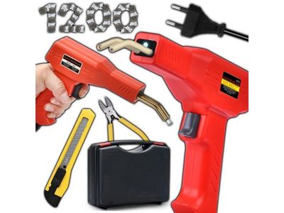 a red hot glue gun with tools and a tool box