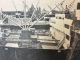a black and white drawing of a boat in the water
