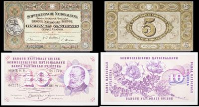 quatre billets de banque différents portant l'image d'un homme et d'une femme