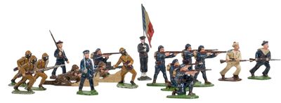figurines of men in uniforms holding rifles and rifles