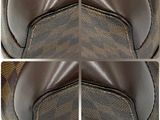 four different images of a brown and black bag with a brown and black pattern