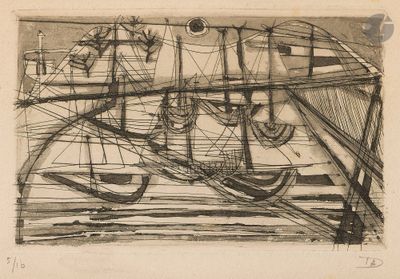un dessin en noir et blanc d'un bateau dans l'eau