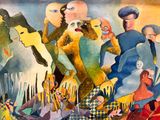 a painting of a group of people standing together