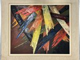 peinture abstraite composée de coups de pinceau multicolores sur un fond marron
