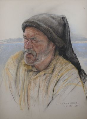 tableau représentant un homme portant un chapeau et une écharpe