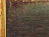 an oil painting of a sailboat in a body of water