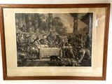 an old picture of a group of people sitting around a table