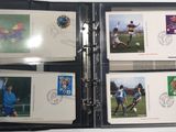 a black binder with pictures of soccer players on it