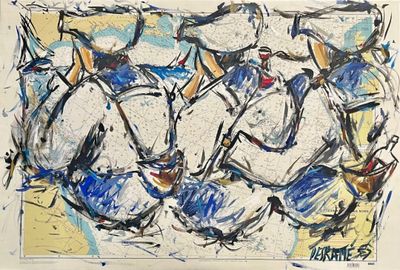 peinture d'un groupe de personnes à cheval dans un champ