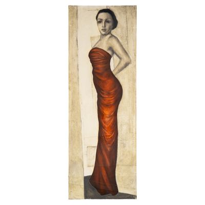 une image d'un tableau représentant une femme en robe rouge