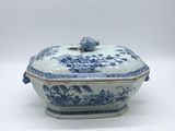 an image of a blue and white bowl with a bird on it