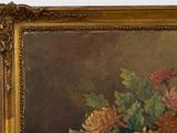 a painting of flowers in a vase on a table