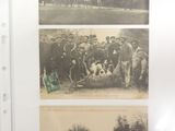 three pictures of a group of people in a field