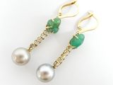 a pair of emerald and pearl earrings