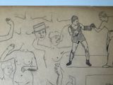 drawing of a group of people in various poses on a table