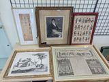 three framed pictures on a table with pictures on it
