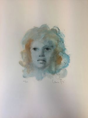 une image représentant un tableau d'une femme aux cheveux bleus