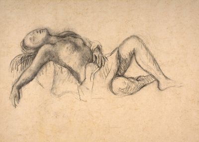 l'image d'un dessin représentant une femme allongée sur un lit