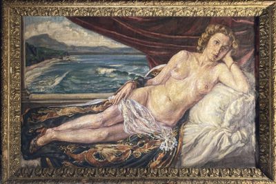 une peinture représentant une femme nue allongée sur un lit