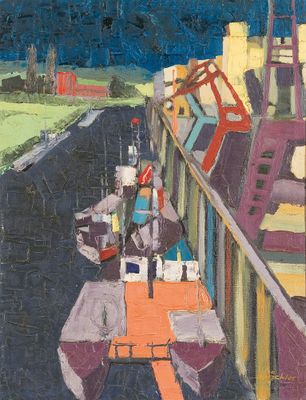 une image représentant un tableau où l'on voit un homme avec une charrette dans une rue
