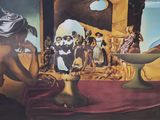 a painting on the wall of a room with a painting on it